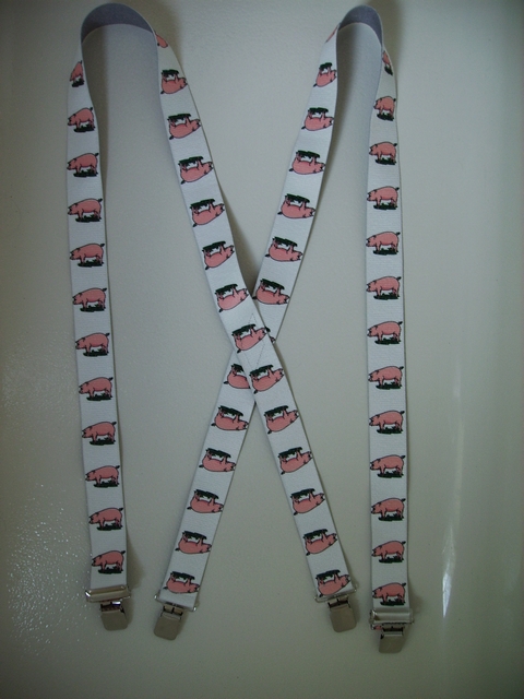 PIGS 1 1/2"X48" Suspenders with 4 strong 1"x 1" Grips and 2 Length Adjusters in the front, all in Stainless Steel FINISH. Entirely Stretchable Cotton/Polyester Material. UB220N48PIGS